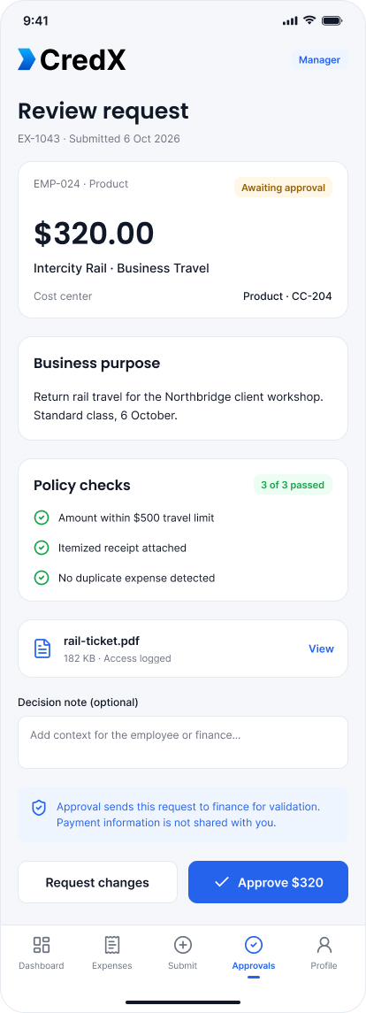 CredX approval review screen