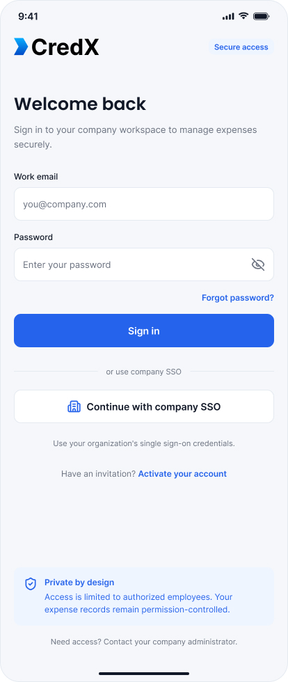 CredX login screen