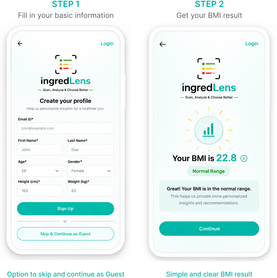 Phone mockup showing the IngredLens splash screen with logo, tagline, and scanner pulse animation