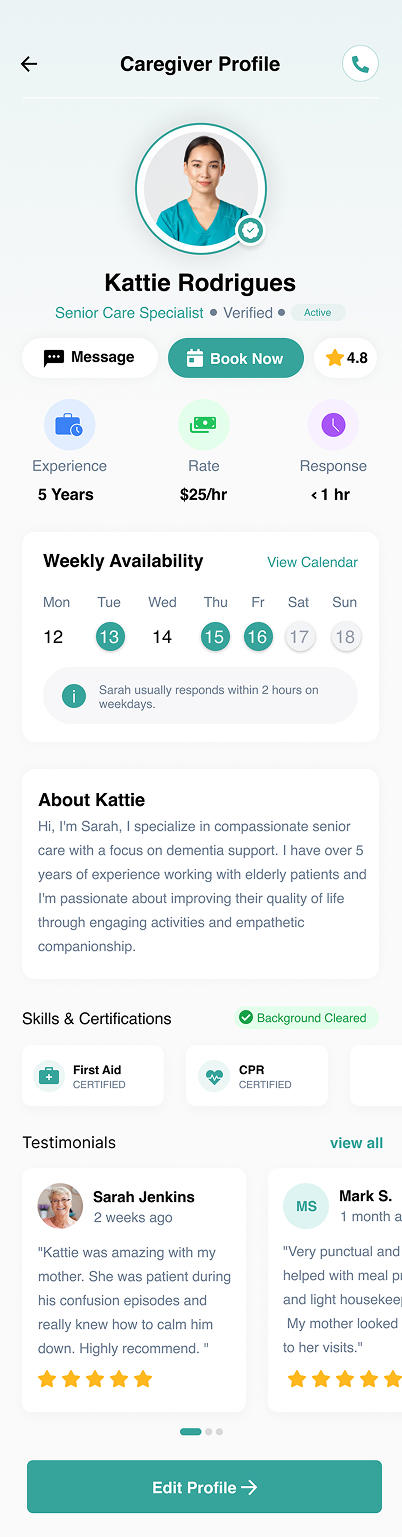 Admin Caregiver Profile Wireframe