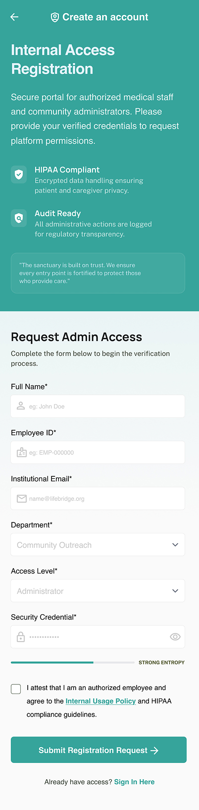 Admin Registration Wireframe
