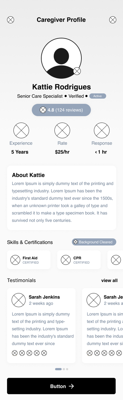 Admin Caregiver Profile Wireframe