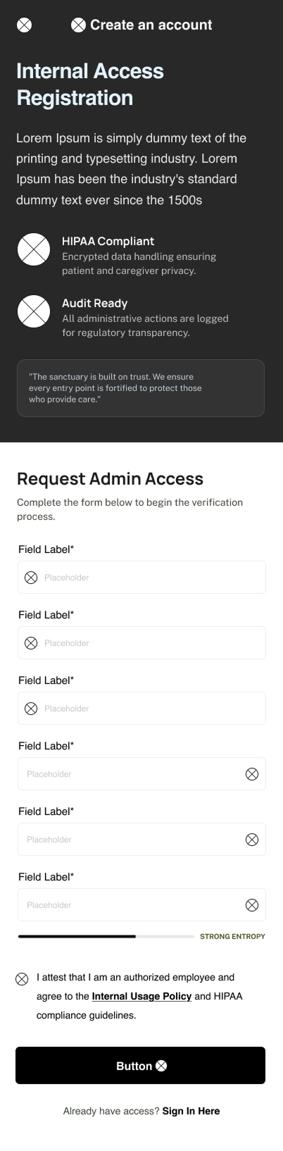 Admin Registration Wireframe