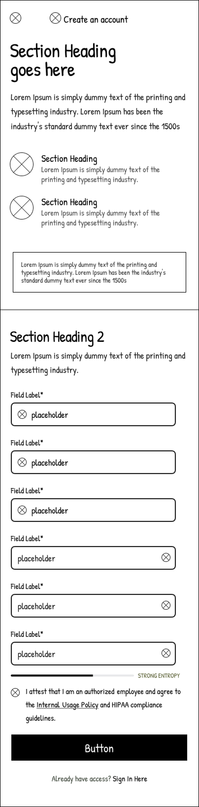 Admin Registration Wireframe