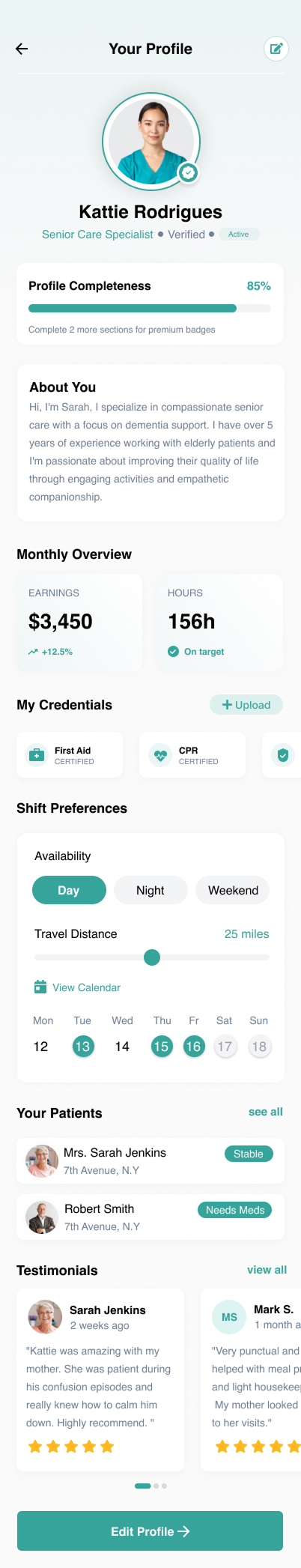 Caregiver Profile Wireframe