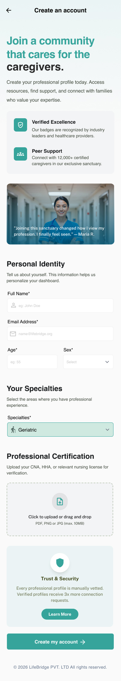 Caregiver Registration Wireframe