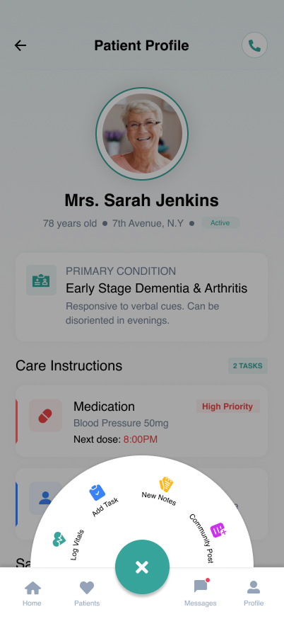 Caregiver Menu Wireframe