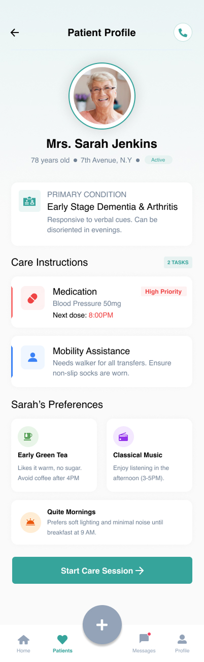 Caregiver Patient Detail Wireframe