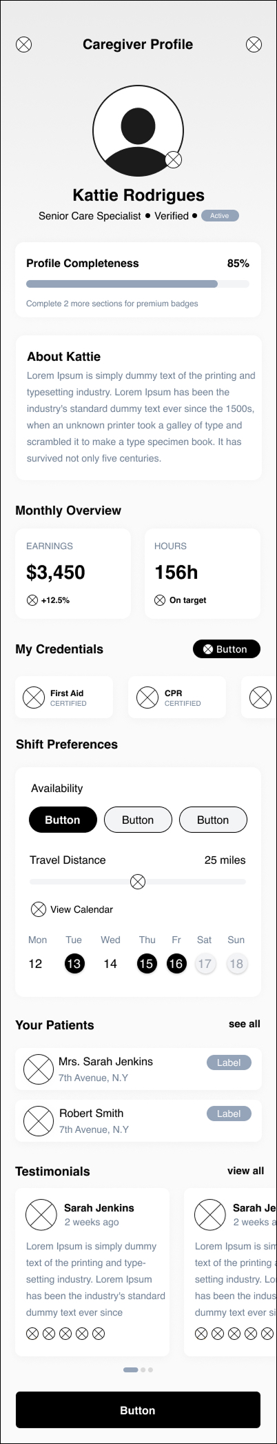Caregiver Profile Wireframe