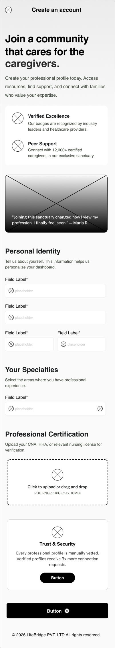Caregiver Registration Wireframe