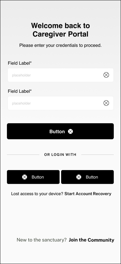 Caregiver Login Wireframe