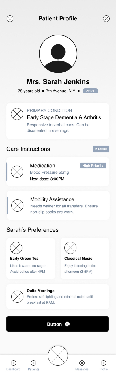 Caregiver Patient Detail Wireframe