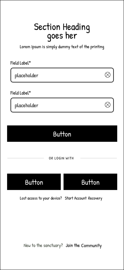 Caregiver Login Wireframe