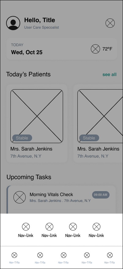 Caregiver Menu Wireframe