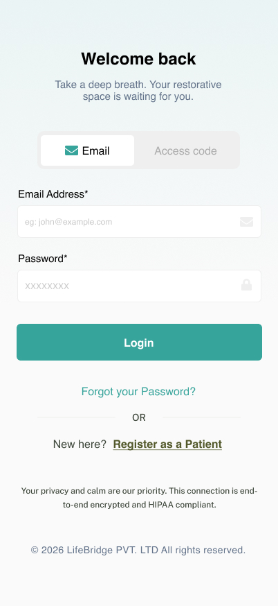 Patient Login Wireframe