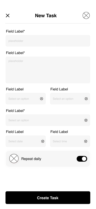 Patient Create Task Wireframe