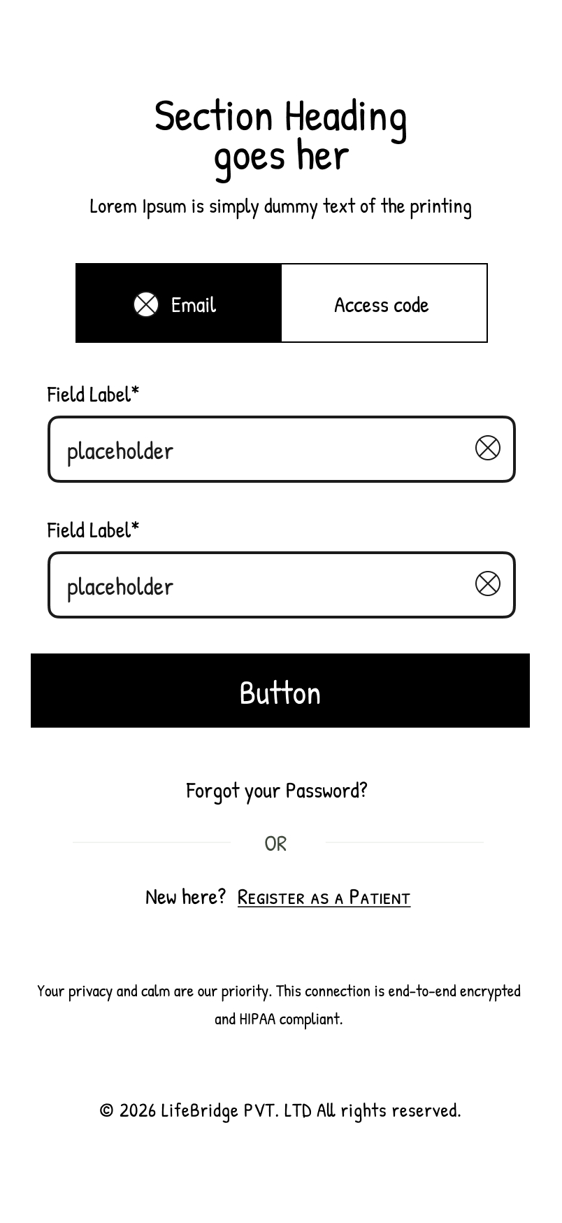 Patient Login Wireframe